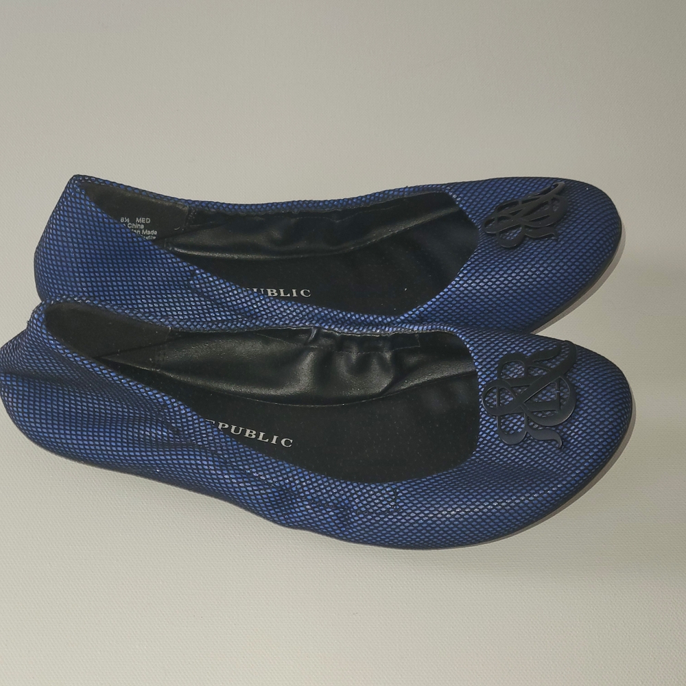 Rock & Republic Blue Textured Ballet Flats | Logo Slip-On Shoes Size 8.5 Casual